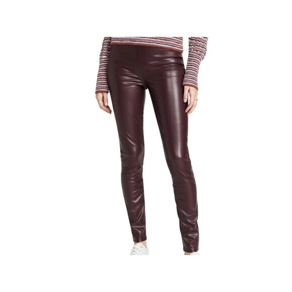 RAG & BONE NWT Nina Faux Leather Pull On Skinny Pants In Burgundy Size Small - Picture 1 of 7
